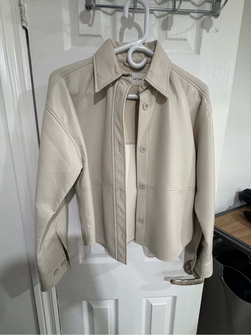 Babaton Cream Leather Button-Down Jacket